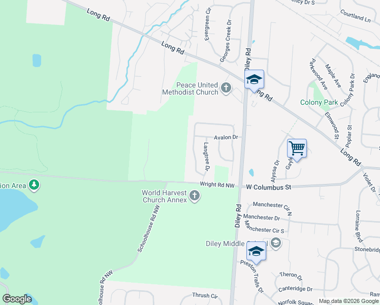map of restaurants, bars, coffee shops, grocery stores, and more near 61 Knights Bridge Drive West in Pickerington