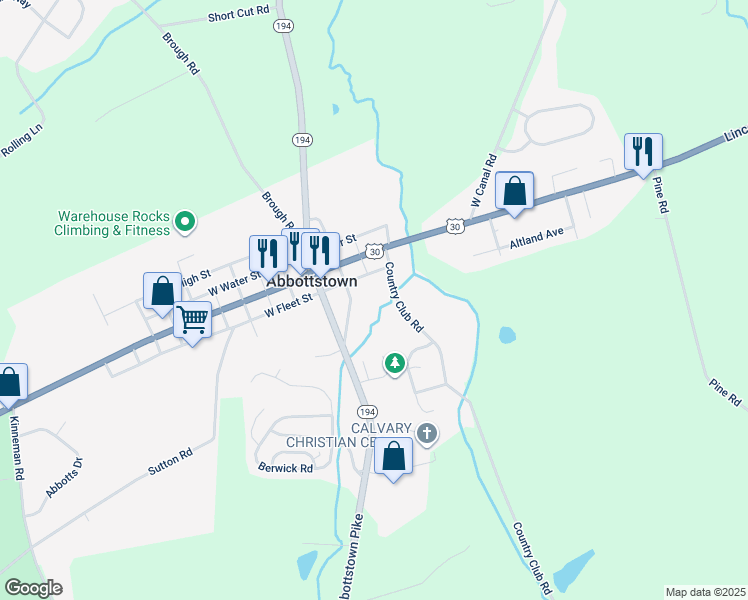 map of restaurants, bars, coffee shops, grocery stores, and more near 150 South German Street in Abbottstown
