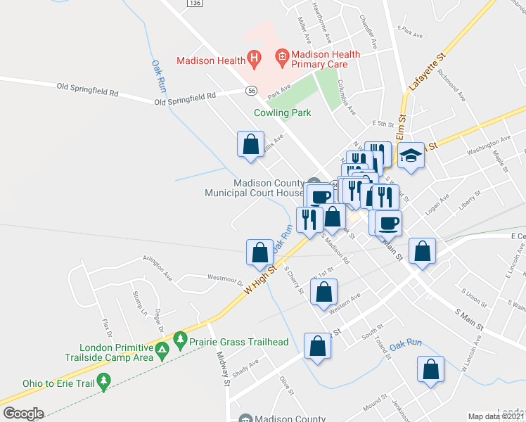map of restaurants, bars, coffee shops, grocery stores, and more near 132 Chrisman Avenue in London