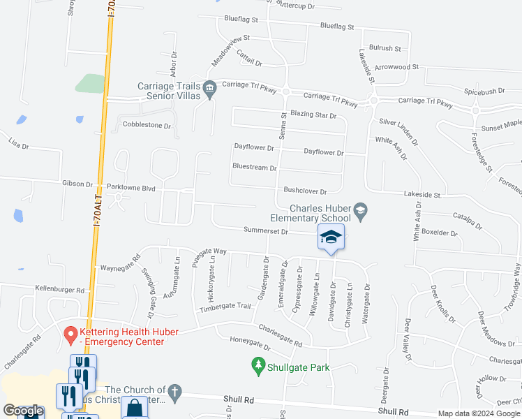 map of restaurants, bars, coffee shops, grocery stores, and more near 5032 Country Park Drive in Tipp City