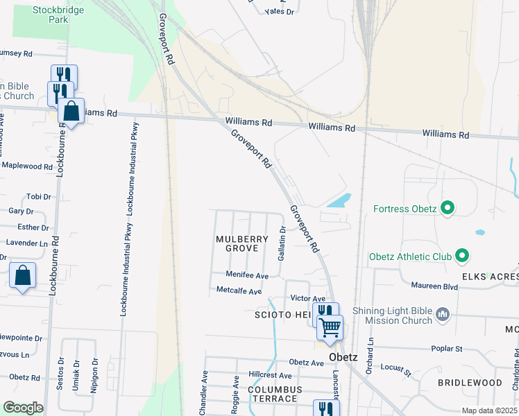 map of restaurants, bars, coffee shops, grocery stores, and more near 3901 Groveport Road in Obetz