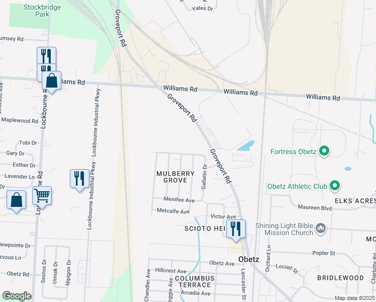map of restaurants, bars, coffee shops, grocery stores, and more near 3901 Groveport Road in Obetz