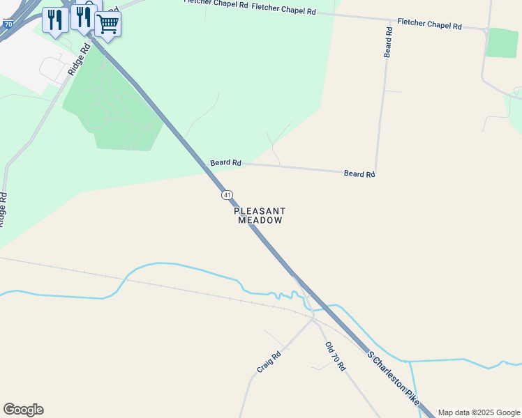 map of restaurants, bars, coffee shops, grocery stores, and more near 5210 South Charleston Pike in Springfield
