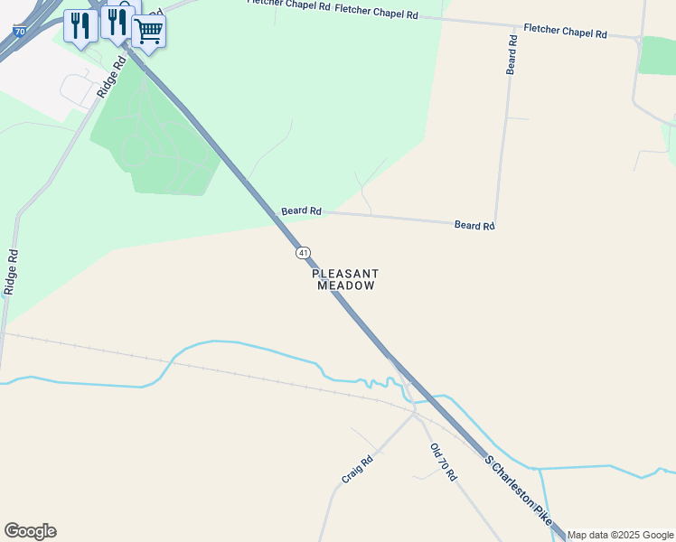 map of restaurants, bars, coffee shops, grocery stores, and more near 5210 South Charleston Pike in Springfield