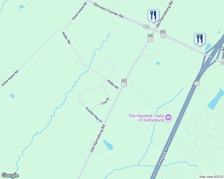 map of restaurants, bars, coffee shops, grocery stores, and more near 137 Line Drive in Gettysburg