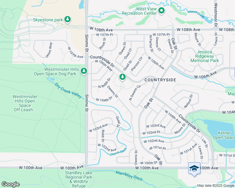 map of restaurants, bars, coffee shops, grocery stores, and more near 10432 Owens Street in Westminster