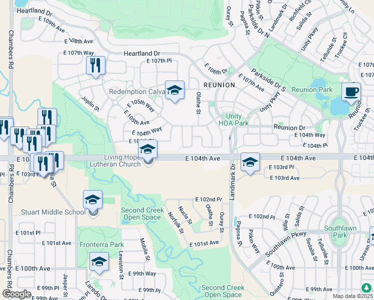 map of restaurants, bars, coffee shops, grocery stores, and more near 10442 Norfolk Court in Commerce City