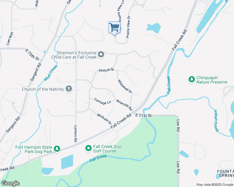 map of restaurants, bars, coffee shops, grocery stores, and more near 9040 Briarclift Road in Indianapolis