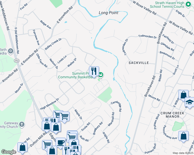 map of restaurants, bars, coffee shops, grocery stores, and more near 610 Meadowvale Lane in Media