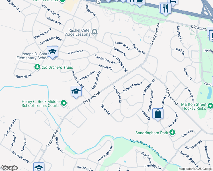 map of restaurants, bars, coffee shops, grocery stores, and more near 924 Cropwell Road in Cherry Hill