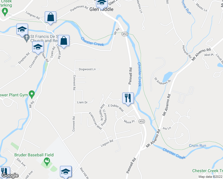 map of restaurants, bars, coffee shops, grocery stores, and more near 341 Cashel Court in Aston