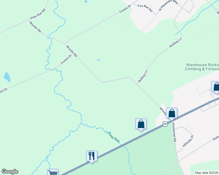 map of restaurants, bars, coffee shops, grocery stores, and more near 330 Woods Road in Abbottstown