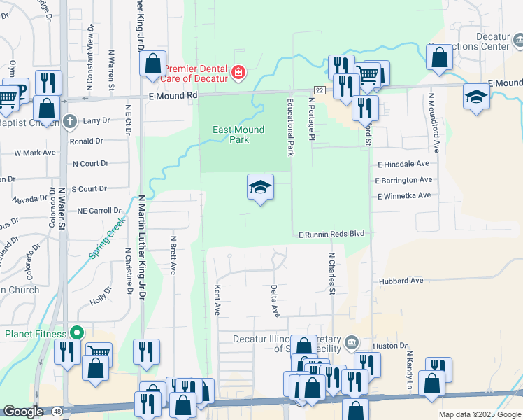 map of restaurants, bars, coffee shops, grocery stores, and more near 1 Educational Park in Decatur