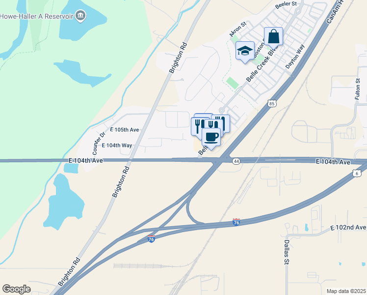 map of restaurants, bars, coffee shops, grocery stores, and more near 8810 East 105th Court in Henderson