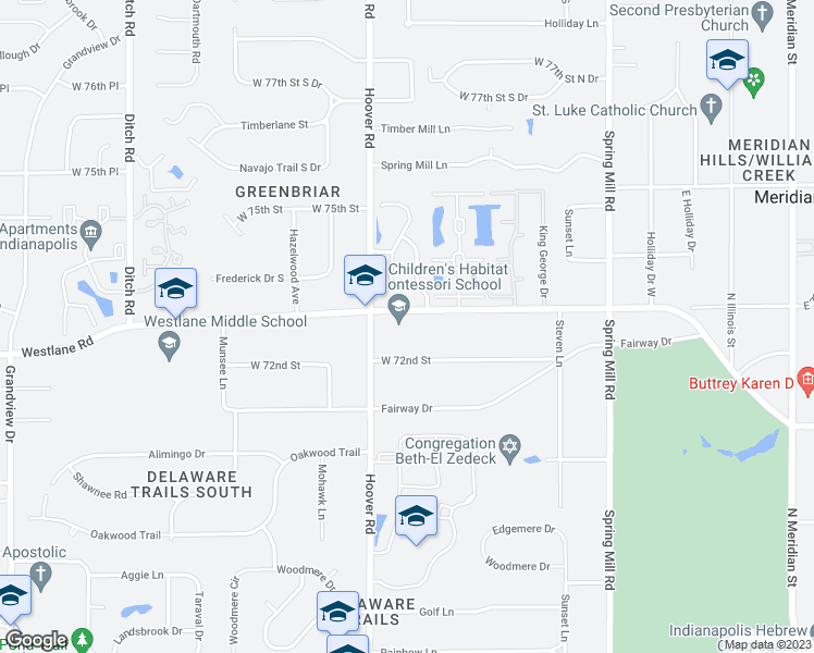 map of restaurants, bars, coffee shops, grocery stores, and more near 801 W 73rd St in Indianapolis