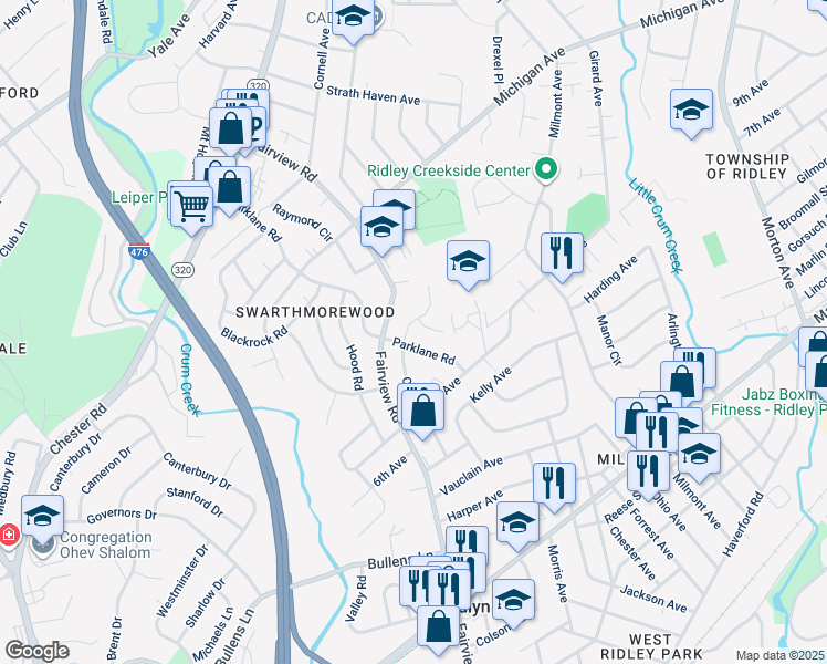 map of restaurants, bars, coffee shops, grocery stores, and more near 812 Colwell Road in Swarthmore