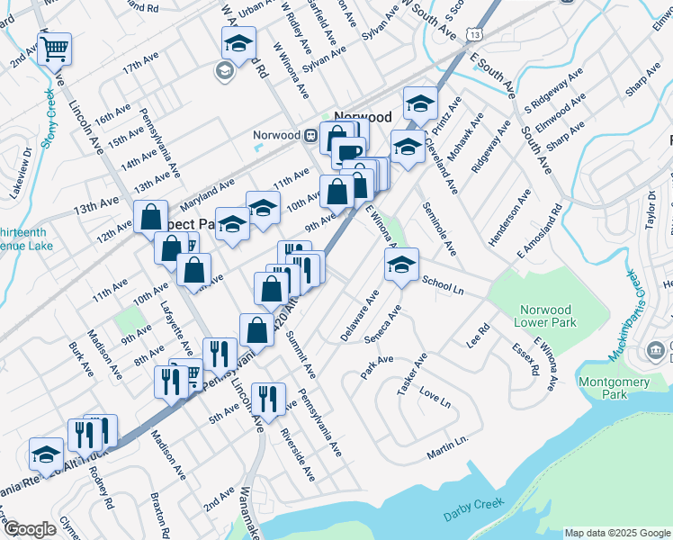 map of restaurants, bars, coffee shops, grocery stores, and more near in Prospect Park