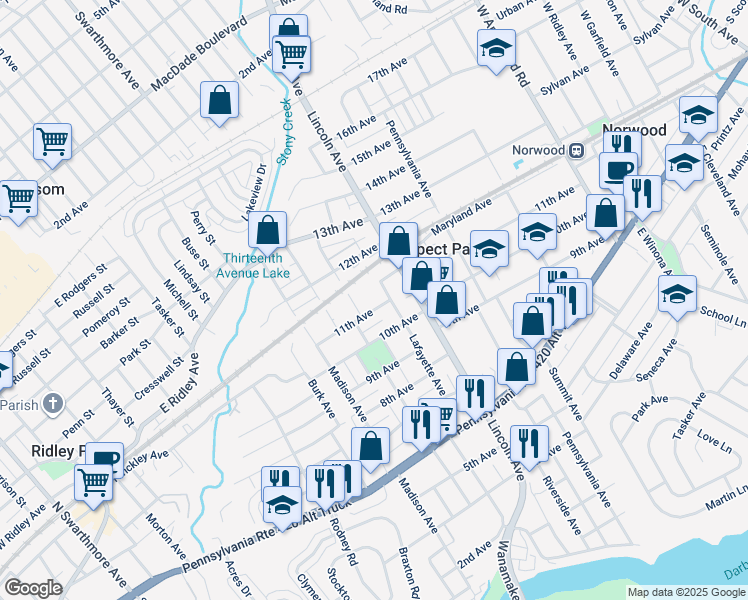 map of restaurants, bars, coffee shops, grocery stores, and more near 1113 Lafayette Avenue in Prospect Park