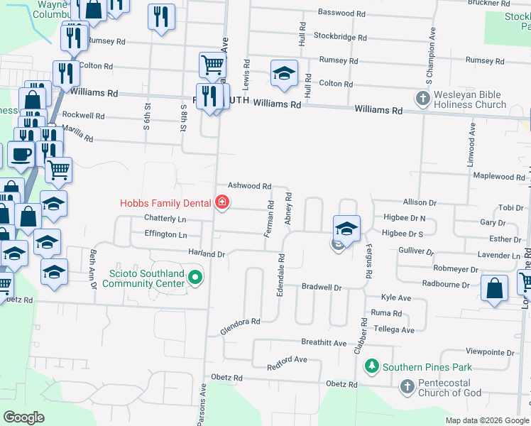 map of restaurants, bars, coffee shops, grocery stores, and more near 552 Barcher Road in Columbus