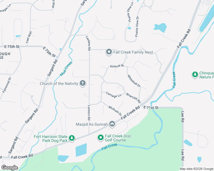 map of restaurants, bars, coffee shops, grocery stores, and more near 8923 Briarclift Road in Indianapolis