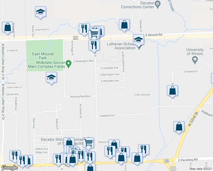 map of restaurants, bars, coffee shops, grocery stores, and more near 1610 East North Port Road in Decatur