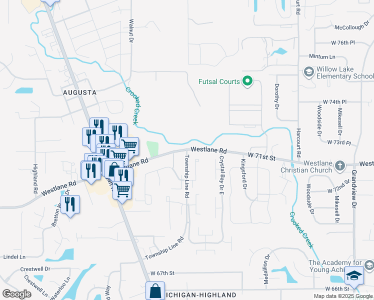 map of restaurants, bars, coffee shops, grocery stores, and more near 8415 Township Line Road in Indianapolis