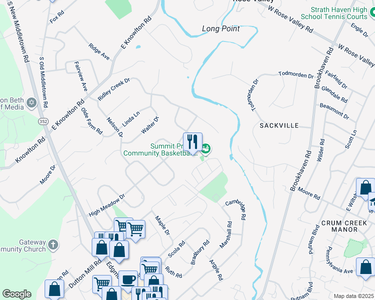 map of restaurants, bars, coffee shops, grocery stores, and more near 607 Meadowvale Lane in Media