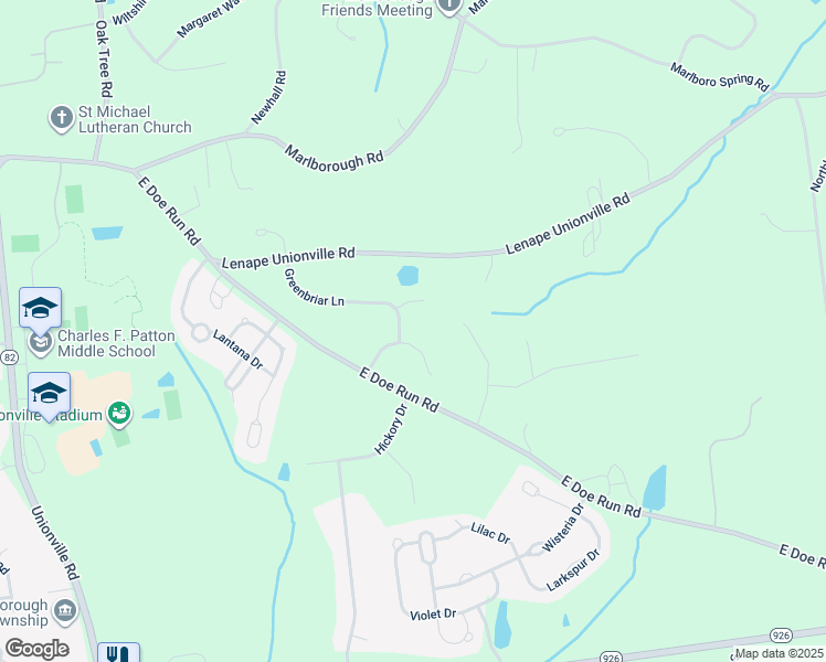 map of restaurants, bars, coffee shops, grocery stores, and more near Denbigh Chase Lane in Kennett Square
