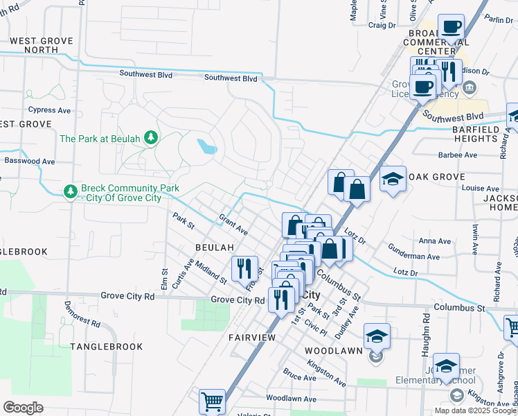 map of restaurants, bars, coffee shops, grocery stores, and more near 3823 Lincoln Avenue in Grove City