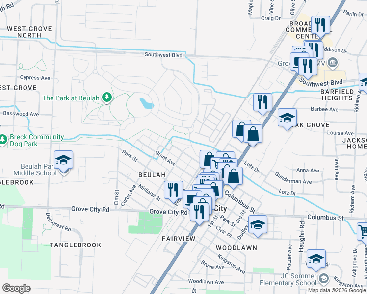 map of restaurants, bars, coffee shops, grocery stores, and more near 3823 Lincoln Avenue in Grove City
