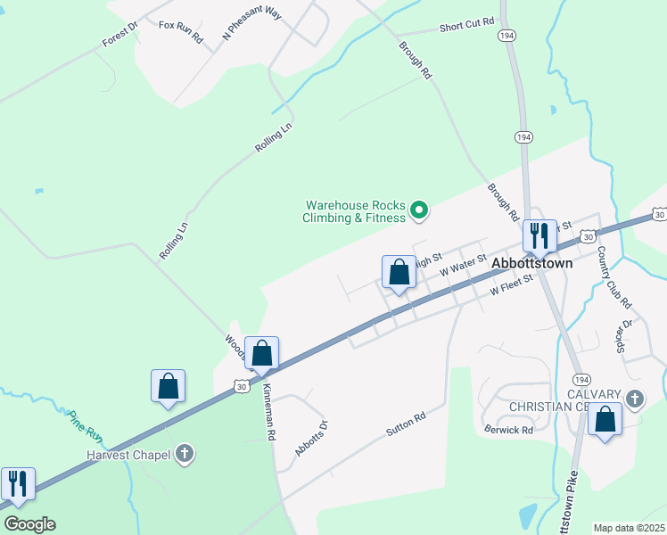 map of restaurants, bars, coffee shops, grocery stores, and more near 29 Hughes Drive in Abbottstown
