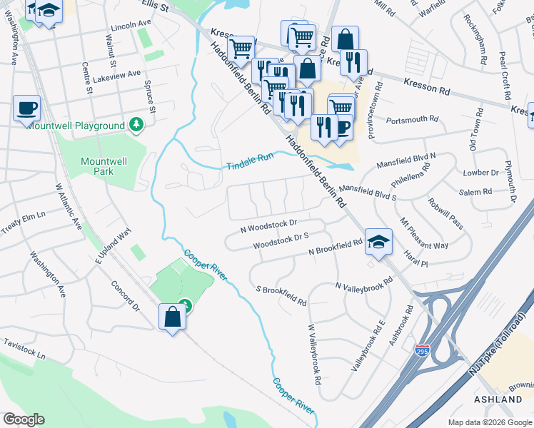 map of restaurants, bars, coffee shops, grocery stores, and more near 235 Uxbridge in Cherry Hill