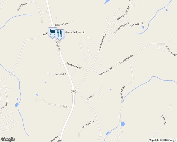 map of restaurants, bars, coffee shops, grocery stores, and more near 126 Tunnel Hill Road in York