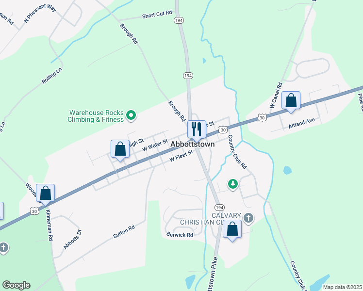 map of restaurants, bars, coffee shops, grocery stores, and more near 27 West King Street in Abbottstown
