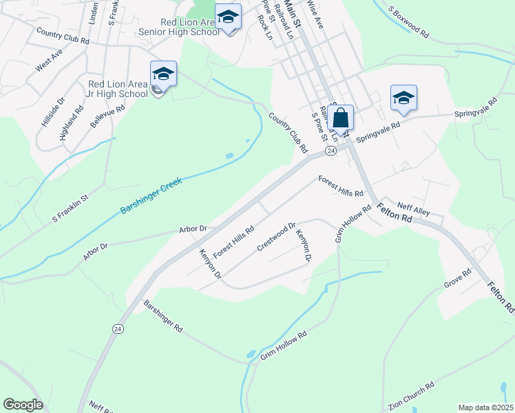 map of restaurants, bars, coffee shops, grocery stores, and more near 200 Winterstown Road in Red Lion