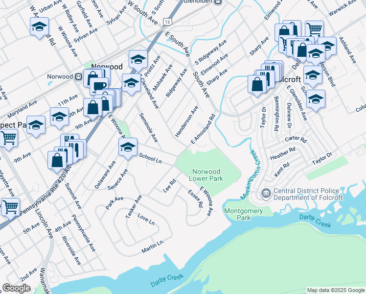 map of restaurants, bars, coffee shops, grocery stores, and more near 252 East Cleveland Avenue in Norwood
