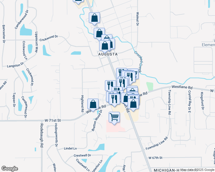map of restaurants, bars, coffee shops, grocery stores, and more near 7406 North Michigan Road in Indianapolis