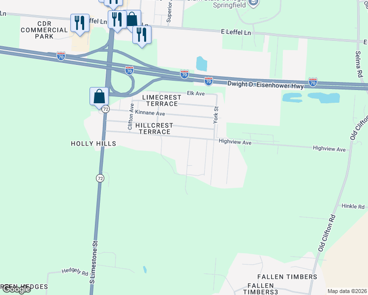 map of restaurants, bars, coffee shops, grocery stores, and more near 2677 Cleve Avenue in Springfield