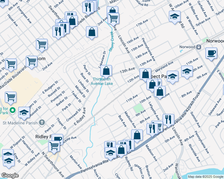 map of restaurants, bars, coffee shops, grocery stores, and more near 943 12th Avenue in Prospect Park