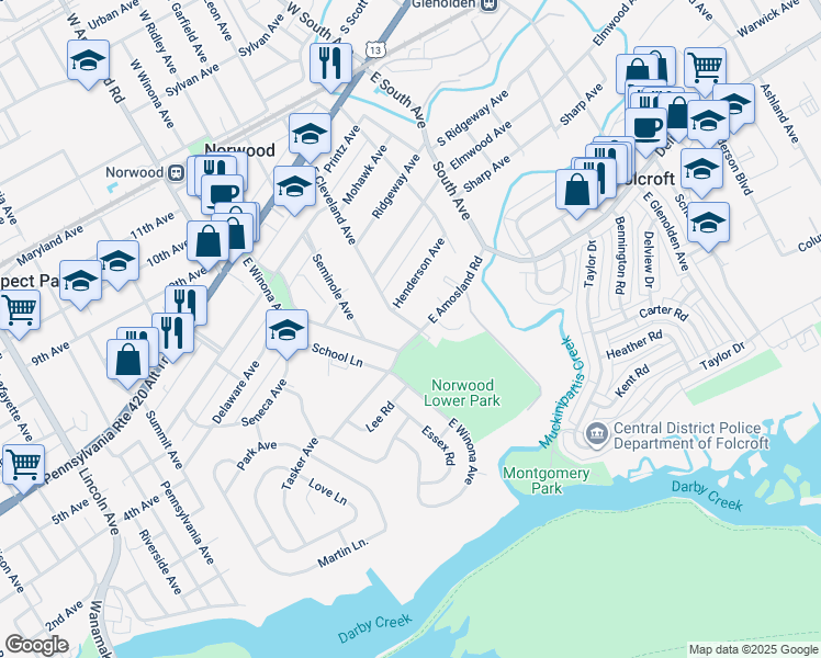 map of restaurants, bars, coffee shops, grocery stores, and more near 252 East Cleveland Avenue in Norwood