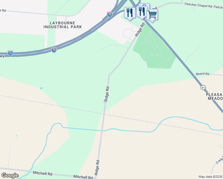 map of restaurants, bars, coffee shops, grocery stores, and more near 2212 Ridge Road in Springfield