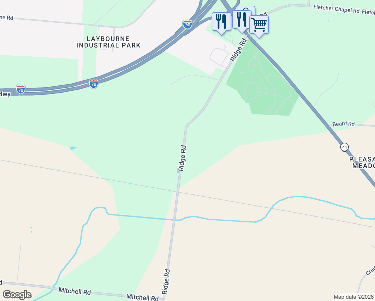 map of restaurants, bars, coffee shops, grocery stores, and more near 2212 Ridge Road in Springfield