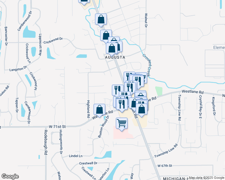 map of restaurants, bars, coffee shops, grocery stores, and more near 7406 North Michigan Road in Indianapolis