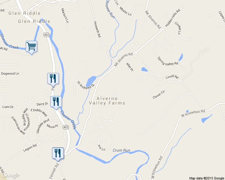 map of restaurants, bars, coffee shops, grocery stores, and more near 519 Summit Court in Media