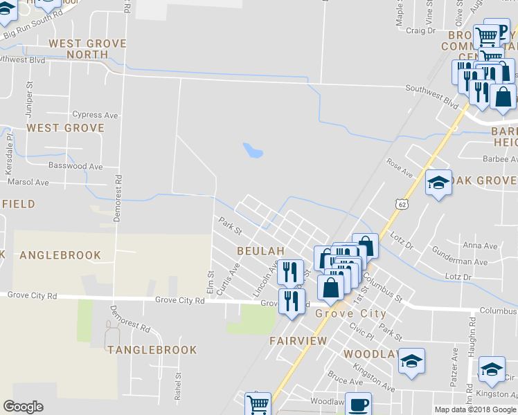 map of restaurants, bars, coffee shops, grocery stores, and more near 3614 Grant Avenue in Grove City