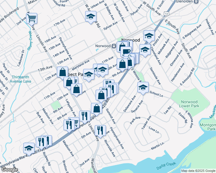 map of restaurants, bars, coffee shops, grocery stores, and more near 605 8th Avenue in Prospect Park