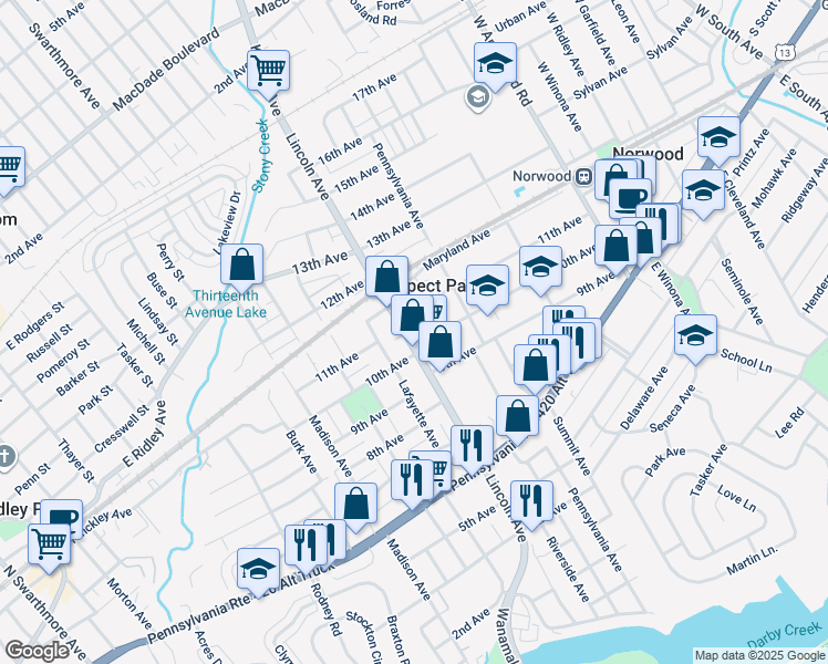 map of restaurants, bars, coffee shops, grocery stores, and more near 1009 Lincoln Avenue in Prospect Park