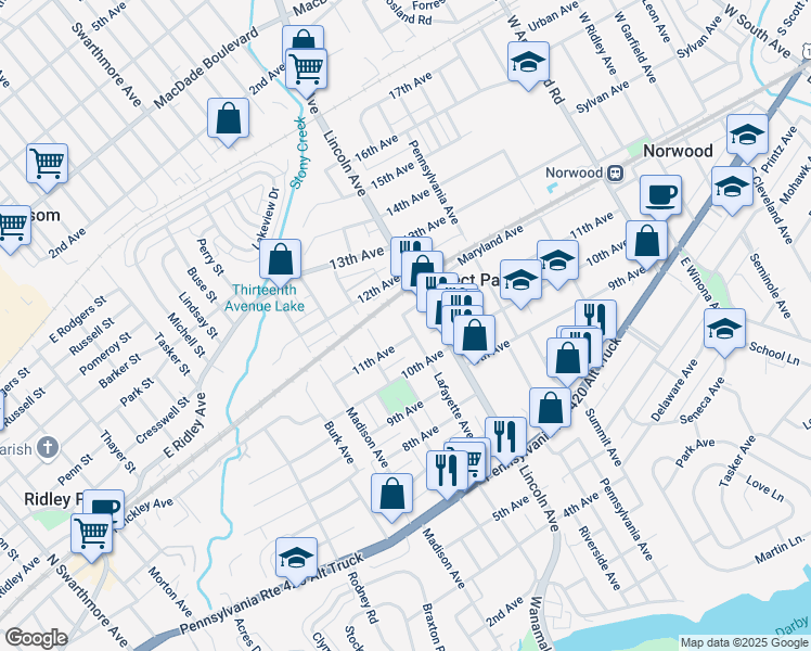 map of restaurants, bars, coffee shops, grocery stores, and more near 1113 Lafayette Avenue in Prospect Park