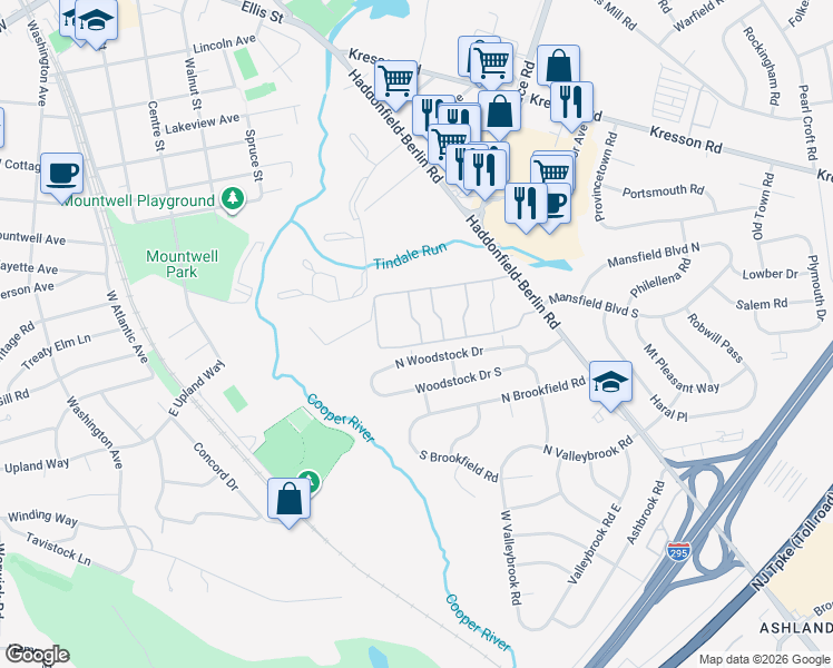 map of restaurants, bars, coffee shops, grocery stores, and more near 235 Uxbridge in Cherry Hill