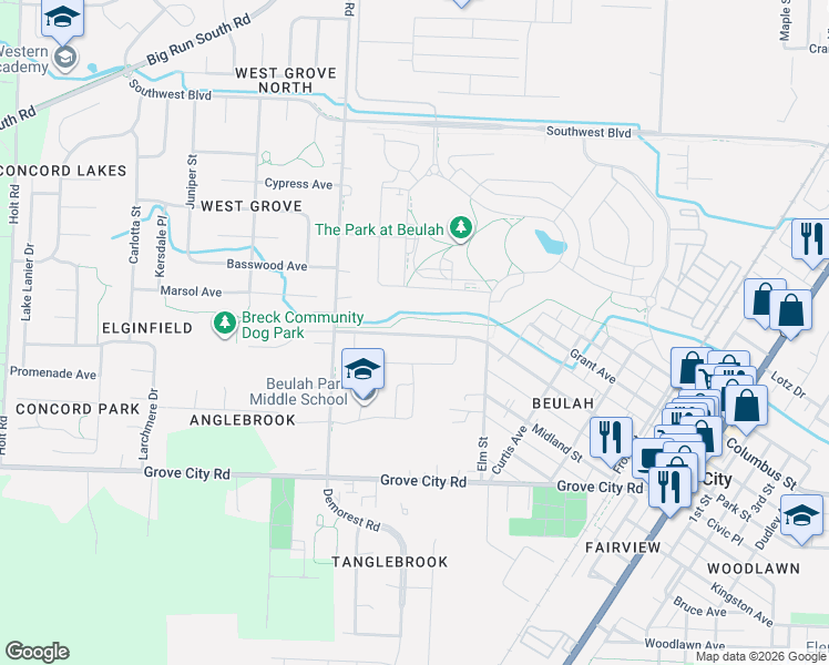 map of restaurants, bars, coffee shops, grocery stores, and more near 2958 Demorest Road in Grove City